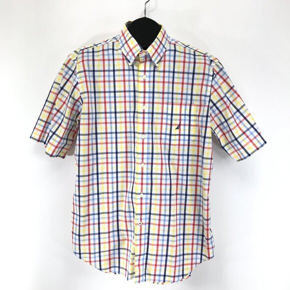 Nautica Short Sleeve Button Down Shirt Men's Large 100% Cotton Wrinkle Resistant - Picture 1 of 10